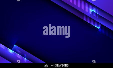 abstract background digital tech purple blue modern geometric layers with glowing neon neon light streaks and diagonal striped patterns for presentati Stock Vector