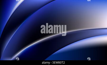 Abstract dark blue background with smooth satin curves and soft glowing light effects for modern luxury design Stock Vector