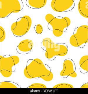 Yellow abstract seamless pattern with organic blobs and minimalist black line art on white background for modern textile print wallpaper and creative Stock Vector