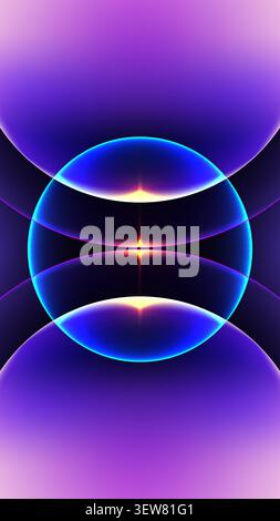 neon blue and deep violet abstract background with a central glowing sphere and bright golden light bursting along symmetrical curved lines for futuri Stock Vector