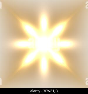 radiant golden eight pointed starburst glows brightly with a white center against a soft cream background, luxury holiday cards in their studios durin Stock Vector