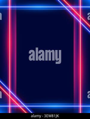 Futuristic cyberpunk neon frame with glowing red and blue laser lines on dark background for gaming and tech backdrop Stock Vector