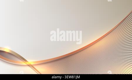 Elegant abstract golden wave background with smooth flowing curves and glowing light effects on a soft luxury beige backdrop for premium corporate ban Stock Vector