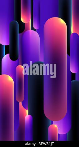 Abstract 3d purple gradient background with vertical glowing capsule shapes and neon violet cylinders futuristic digital artwork texture for modern te Stock Vector