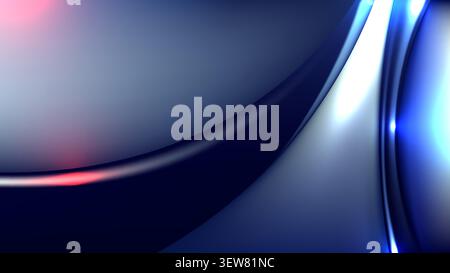 elegant futuristic mood in dark blue abstract backdrop featuring smooth metallic waves and glowing neon light leaks for modern corporate banners Stock Vector