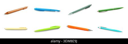 Colorful ballpoint pens isolated on white background Stock Photo
