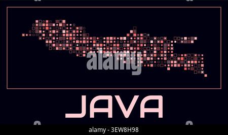 Digital-style map of Java composed of small square dots on a dark background forming the island's dotted silhouette; includes a map title. Stock Vector