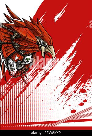Aggressive Garuda Bird Mascot Vector for Sports Jersey Design. Stylized Indonesian Garuda Mascot with Abstract Red and White Brush Strokes Stock Vector