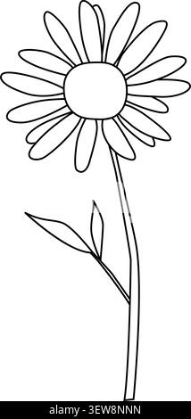 Minimalist line drawing of a chamomile with stem and leaves, elegant botanical illustration in continuous outline style for design, education Stock Vector