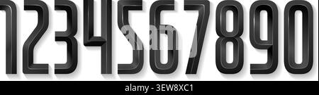 Black 3d metal digits isolated on transparent background. Door number for apartment, room or house from forged iron for wall signs Stock Vector