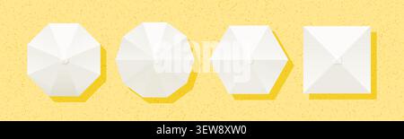 Sun protection white tent top view set for safe sunbathing. Shadow shield of umbrellas. Stock Vector