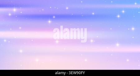 Dreamy pink pastel rainbow background with sparkling stars and soft clouds for magical princess designs and cute fantasy unicorn projects. Vector soft Stock Vector