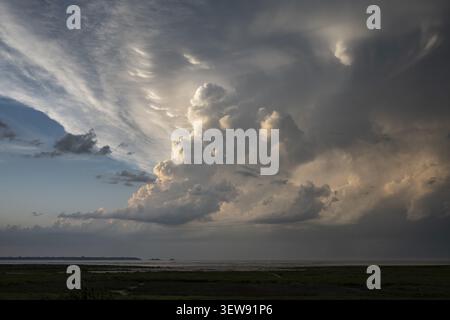 Dramatic cloud formation, cumulonimbus, typical thundercloud over the English Channel, Brittany, France Stock Photo