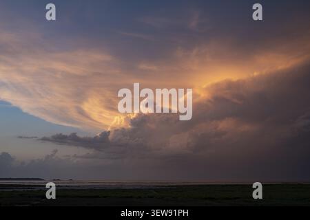 Dramatic cloud formation, cumulonimbus, typical thundercloud over the English Channel, Brittany, France Stock Photo