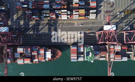 Port with cargo ship and containers Import and export Stock Photo