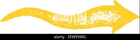 Hand drawn crayon arrow. Doodle bold yellow wave arrow design. Bold chalk line with pointer icon. Crayon design element with pencil grunge texture Stock Vector