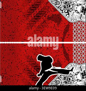 Indonesian Martial Arts Jersey Design with Traditional Batik and Wayang Elements Stock Vector