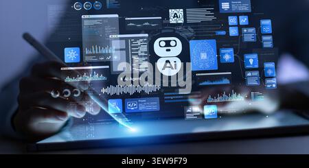AI artificial intelligence agent platform for automated data analysis and workflow management with interactive user interface and graphs Stock Photo
