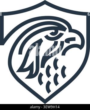 Falcon or Hawk logo template for some security company. Bird head in shield shape and bold line Stock Vector