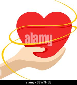 Hand holding heart shape - as symbol of love, charity, care or support. Also donation, voluntary help and solidarity. Flat simple Stock Vector