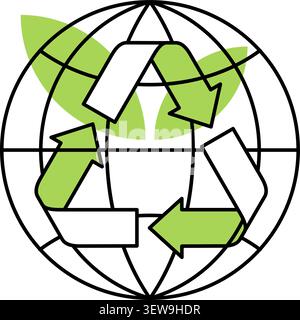 Emblem for Global Recycling Program or Strategy - triangular sign with globe and leaf Stock Vector