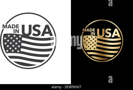 Made in the USA sticker for products labeling - pointing to country of origin. Badge with American flag, flat monochrome label Stock Vector