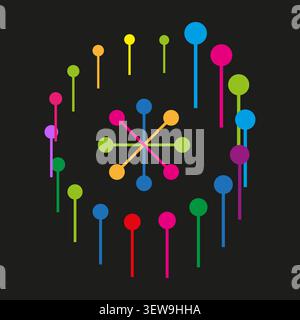 Geometric network forms pack features colorful vector connected dot shapes. Vibrant collection visualizes molecule. eps 10 Stock Vector