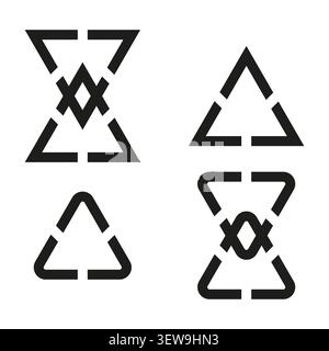 Geometric triangle forms pack features black vector interlocking arrow shapes. Minimal collection highlights modern symbol. eps 10 Stock Vector