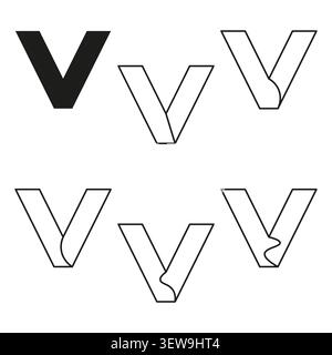 Letter V chevron forms pack features black vector bold outline styles. Minimal collection highlights logo design. eps 10 Stock Vector