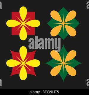 Geometric floral forms pack features colorful vector abstract cross shapes. Vibrant collection visualizes star. eps 10 Stock Vector