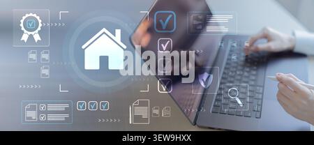 Home inspection management system for real estate compliance and quality assurance with digital checklist and report verification Stock Photo