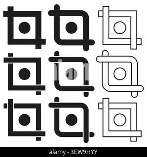 QR code square forms pack features black vector scan marker frames. Minimal collection highlights digital technology themes. eps 10 Stock Vector
