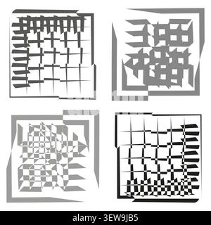 Abstract geometric square forms pack features grey vector cracked mosaic tiles. Minimal collection highlights structure. eps 10 Stock Vector
