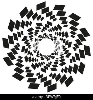 Geometric spiral forms pack features black vector square vortex shapes. Minimal collection visualizes abstract swirl. eps 10 Stock Vector