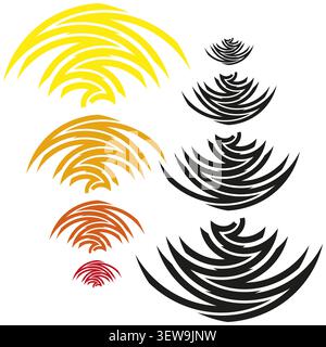Abstract crescent forms pack features colorful vector stacked curve shapes. Vibrant collection enhances modern design. eps 10 Stock Vector