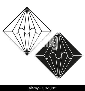 Geometric diamond forms pack features black vector folded pyramid shapes. Minimal collection visualizes 3d structure. eps 10 Stock Vector