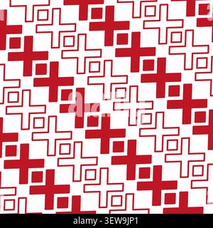 Geometric cross forms pack features red vector seamless maze shapes. Vibrant collection visualizes abstract pattern. eps 10 Stock Vector