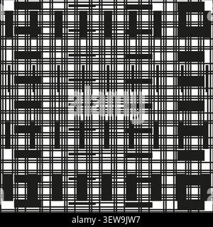 Geometric plaid forms pack features black vector intersecting grid lines. Seamless pattern highlights modern layout. eps 10 Stock Vector