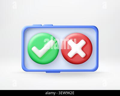 3D Smartphone with check mark and cross sign Stock Vector