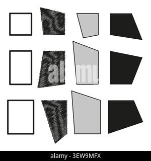 Abstract geometric basic forms pack features black vector textured squares. Minimal collection highlights geometry. eps 10 Stock Vector