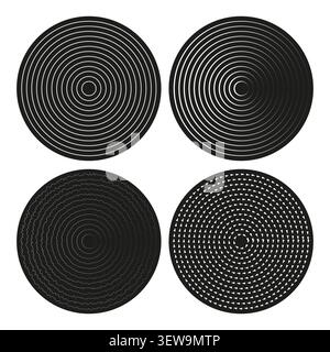 Set of four abstract concentric circle graphic elements vector. Ideal for creating modern logos backgrounds and optical illusion designs. EPS 10. Stock Vector