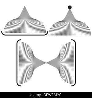 Abstract geometric wireframe forms pack features black vector 3d surfaces. Minimal tech collection highlights complex mesh. eps 10 Stock Vector