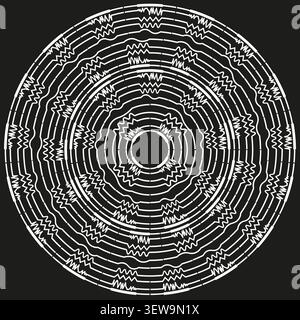 Abstract geometric circular forms pack features white vector jagged lines. Glowing maze collection visualizes digital sound. eps 10 Stock Vector