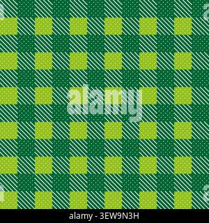 Geometric plaid forms pack features green vector patterned checkerboard grids. Vibrant collection visualizes abstract layout. eps 10 Stock Vector