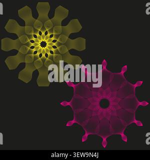 Abstract floral forms pack features colorful vector wireframe star shapes. Vibrant collection visualizes geometric motion. eps 10 Stock Vector