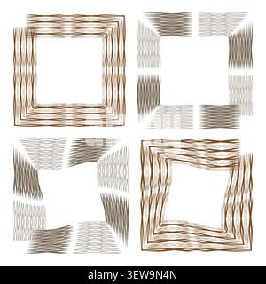 Geometric frame forms pack features brown vector twisted wireframe shapes. Minimal collection visualizes abstract border. eps 10 Stock Vector