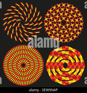 Spiral sunburst forms pack features colorful vector neon pinwheel patterns. Vibrant collection visualizes festive energy. eps 10 Stock Vector