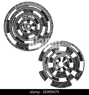 Abstract circular forms pack features black vector intricate gear wheels. Minimal collection visualizes complex machinery. eps 10 Stock Vector