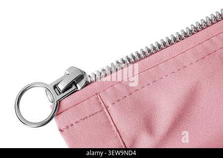 Pink cotton jacket zipper closeup isolated over white Stock Photo