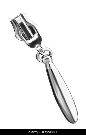 Metallic zip slider lock isolated on white background Stock Photo